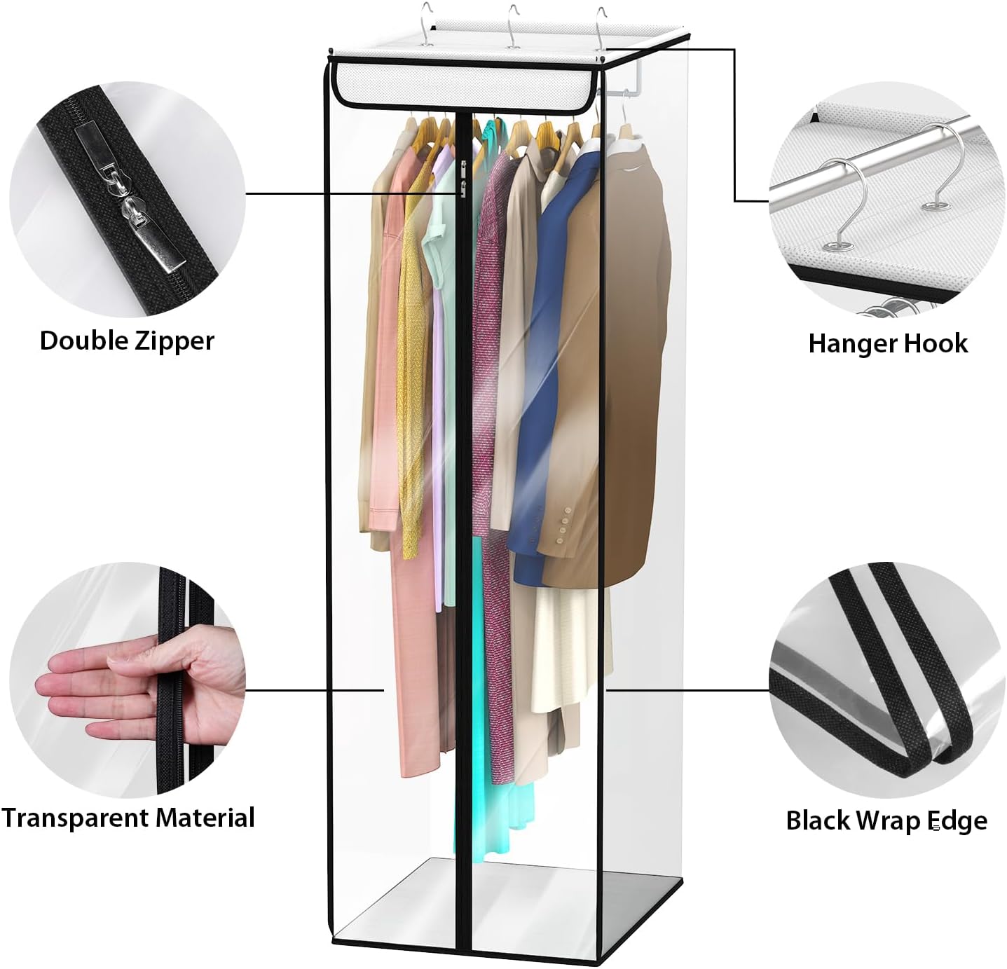 Univivi Clear Garment Bags for Hanging Clothes, Large Clothes Bags for Closet Storage Premium Hanging Garment Storage Bags for Suits, Coats, Dresses, 54" (Clear) - Image 4