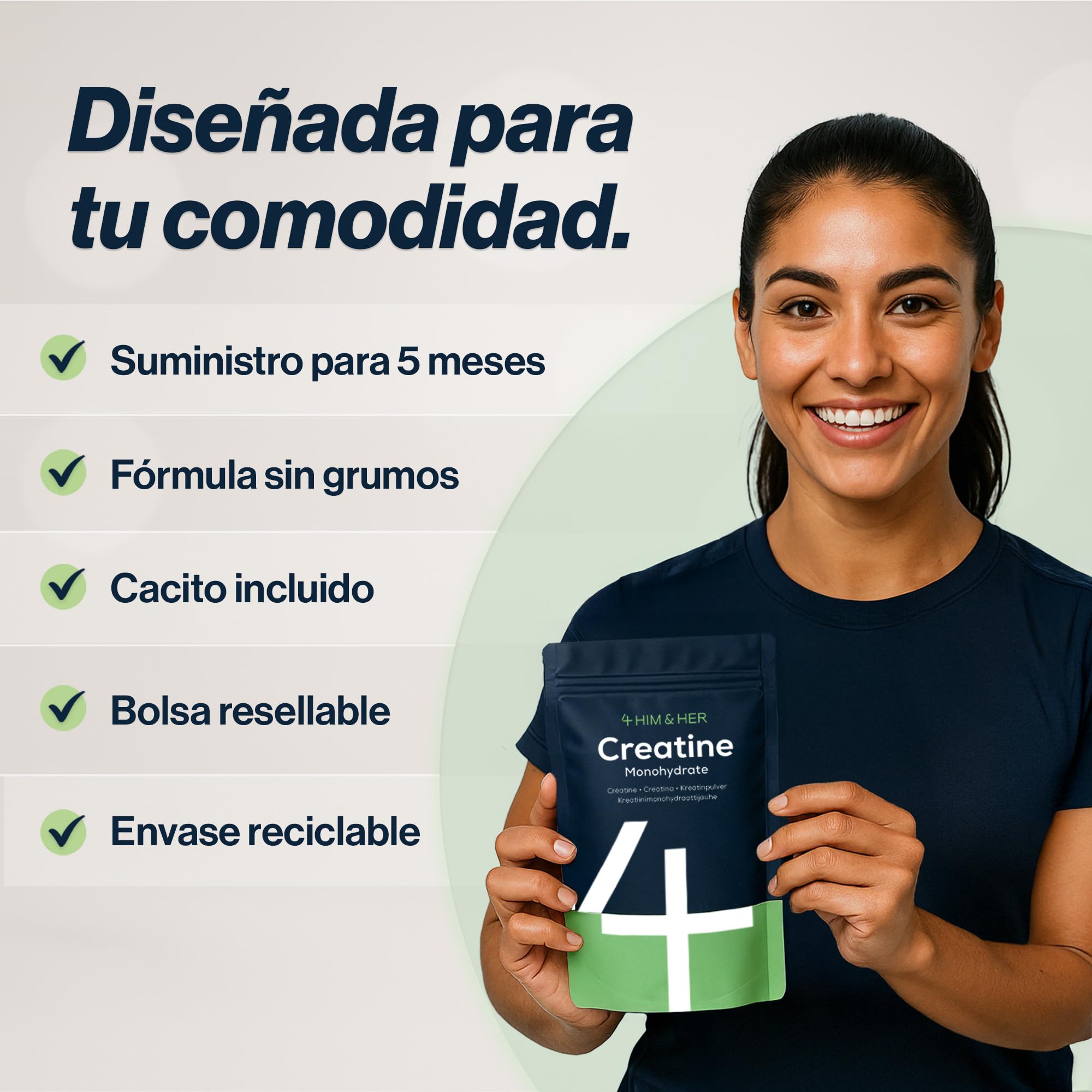 Creatina Monohidratada Polvo 500g, 5 Meses – 100% Pura, Sin Sabor – Micronizada 200 Mesh, Soluble – 147 Porciones – Vegana para Hombres y Mujeres – Sin Gluten, Sin Aditivos – 4 HIM & HER