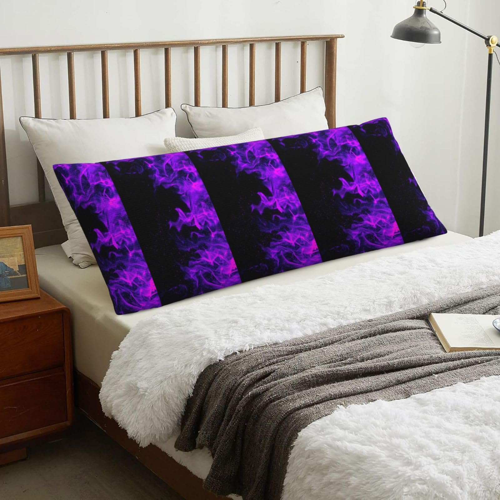 Purple Flame, Body Pillow Cover with Zipper,Long Body Pillowcase 20 x 60 in