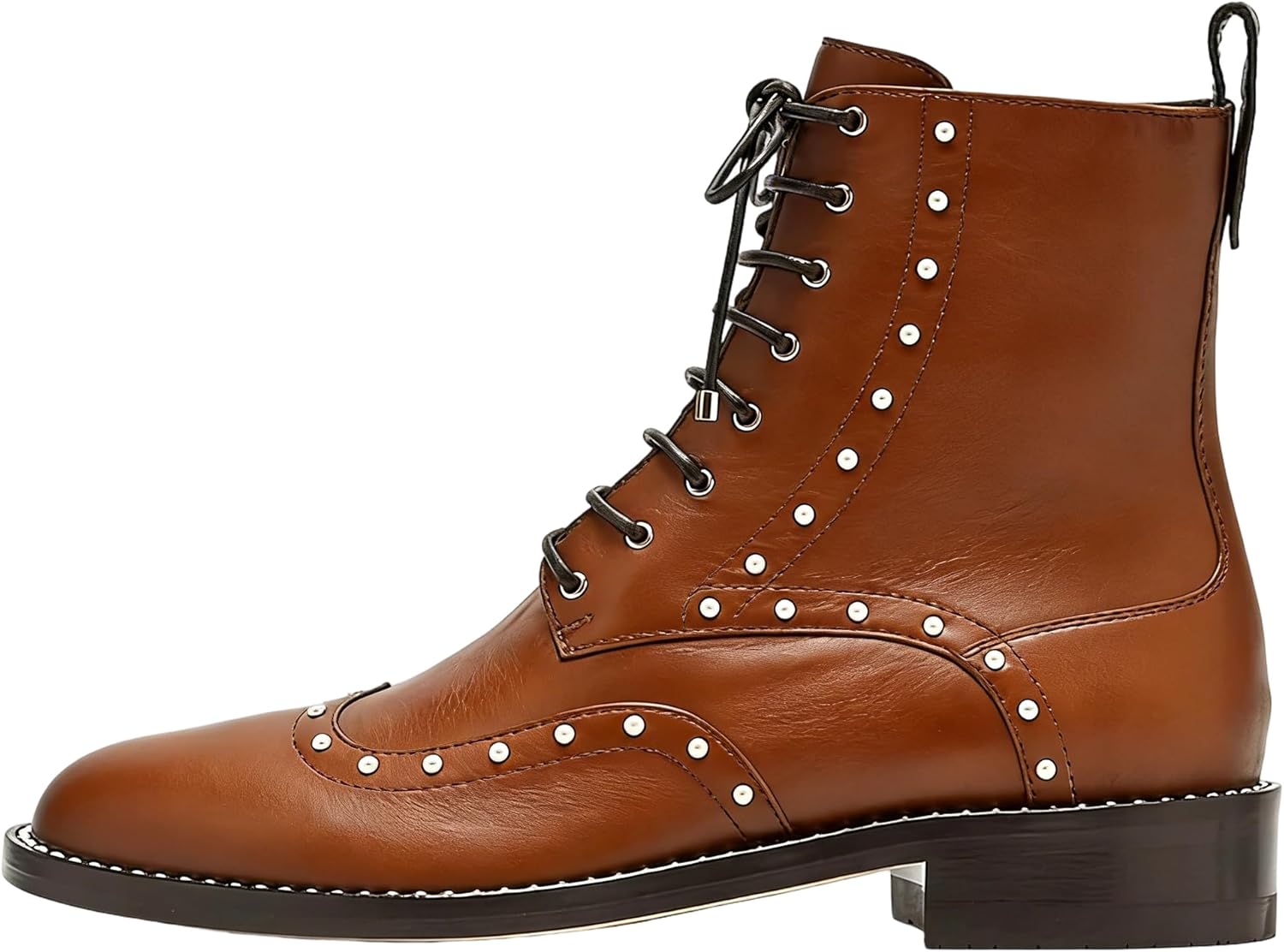 Pazzion Women's Round Toe Pearls Beaded Low Chunky Heel Combat Boots Lace Up Zippers Ankle Booties Casual Party Dress Flats Shoes Size 4-16 US