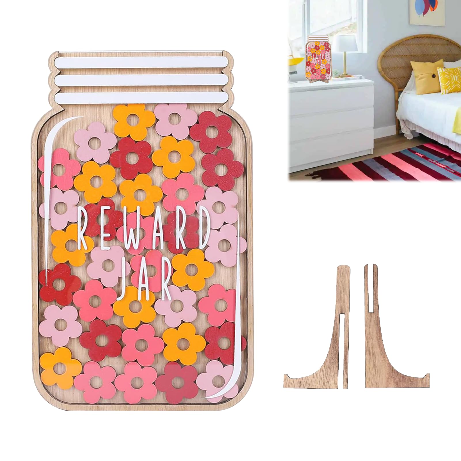 Girihe 1 PCS Reward Jar, 36 Flowers Reward Jars and Tokens, Kids Rewards Jars and Tokens Rewards Jar for Children Home School Classroom Teacher Parent