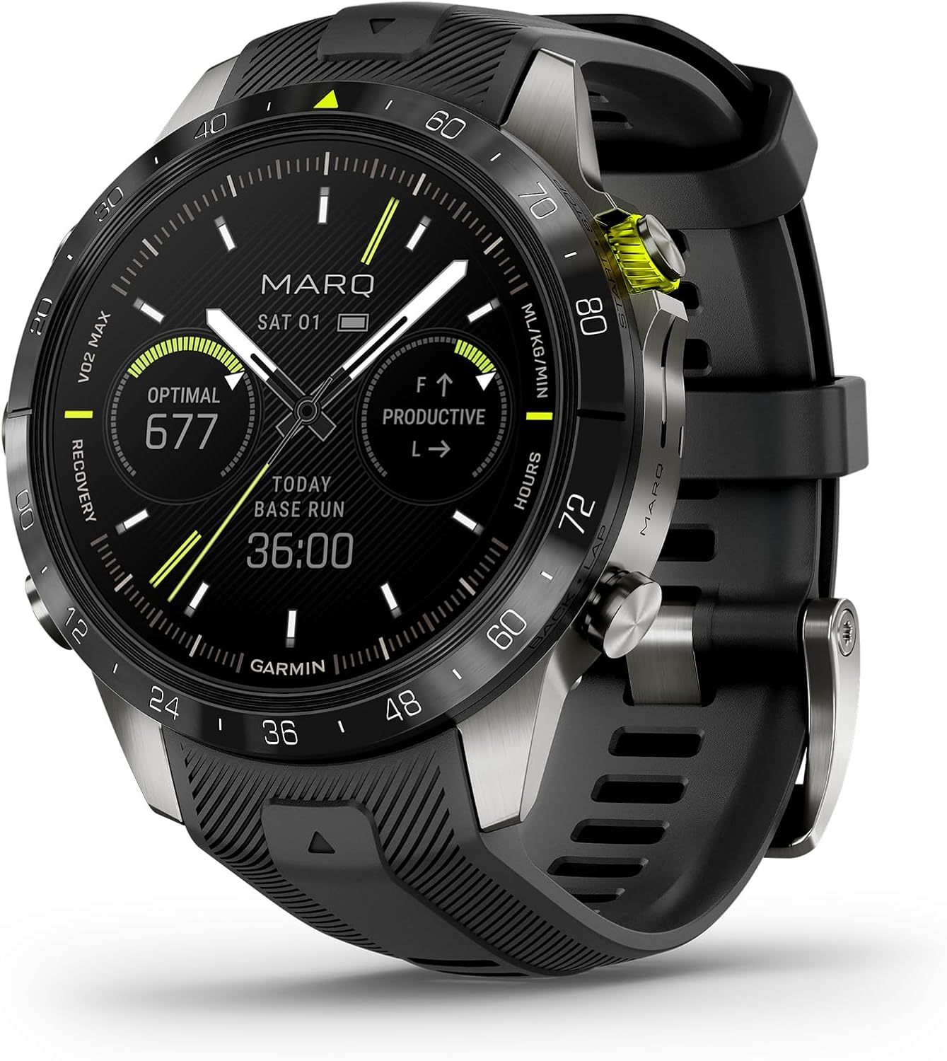 Garmin MARQ Athlete (Gen 2) Smartwatch, Grade-5 Titanium Case, Sapphire Lens, AMOLED Display, Elite Performance Metrics, Black Silicone Strap, 010-02648-40 (Renewed)