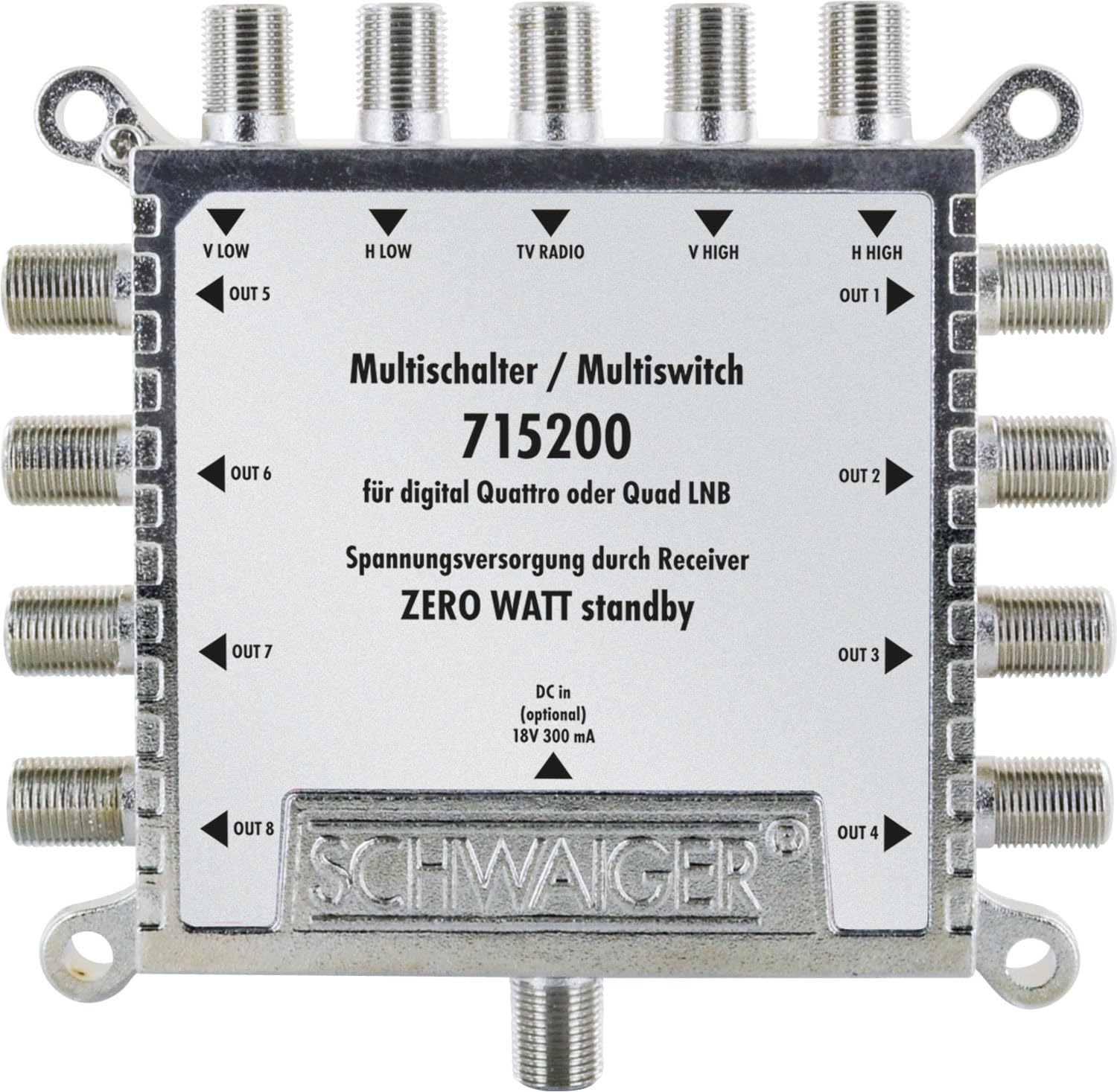 SCHWAIGER 5200 Distribuidor Sat Multiswitch Repartidor Sat de 8 vías Digital Distribuidor Sat Multiswitch de 8 vías con Fuente de alimentación Externa