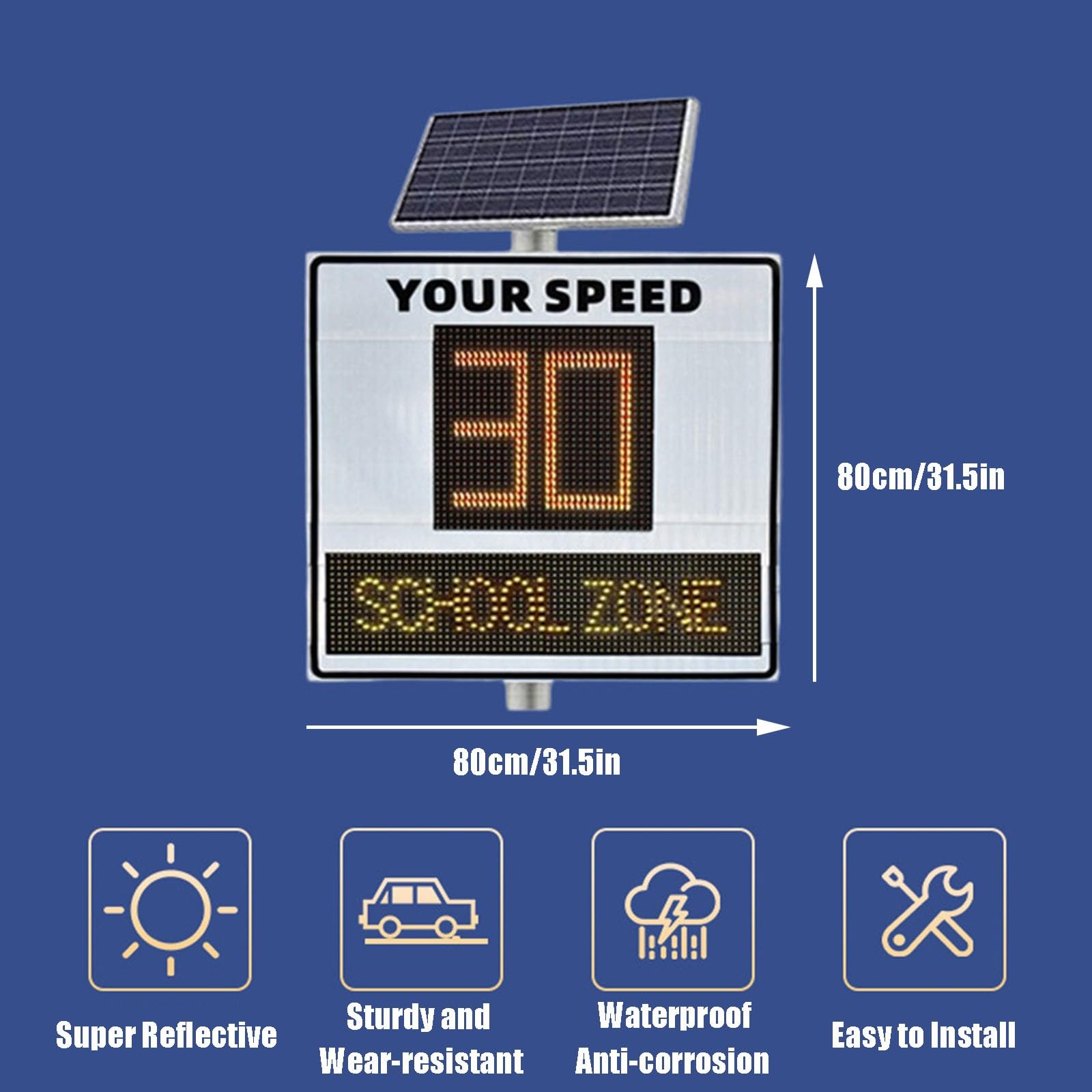 Señal De Límite De Velocidad De Radar De Zona Escolar, Señales De Tráfico De Calle con Energía Solar LED, Reflexión De Alto Brillo, Fácil De Montar