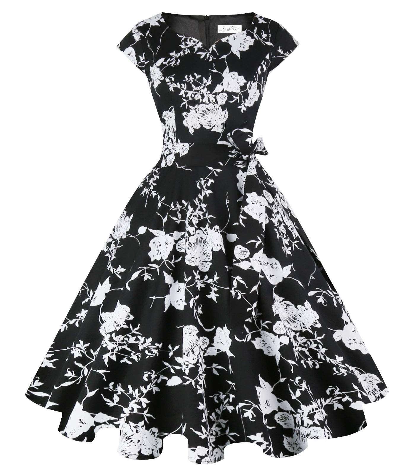 Kingfancy Women Vintage 1950s Dress Retro Cocktail Party Swing Dresses with Cap Sleeves