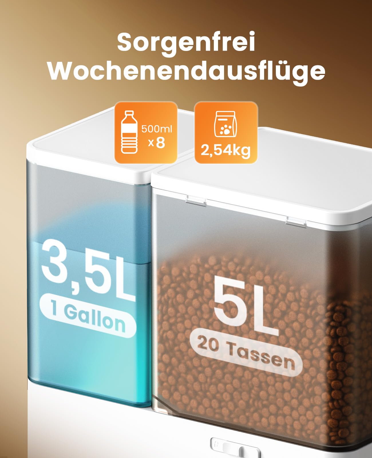 oneisall Futterautomat Katze und Trinkbrunnen 2-in-1, 8,5L/1-36 Portionen, 5L Futterspender mit 3,5L Katzenbrunnen, 2 Edelstahlschalen, Einfache Installation und Reinigung, für Katzen, BPA-frei