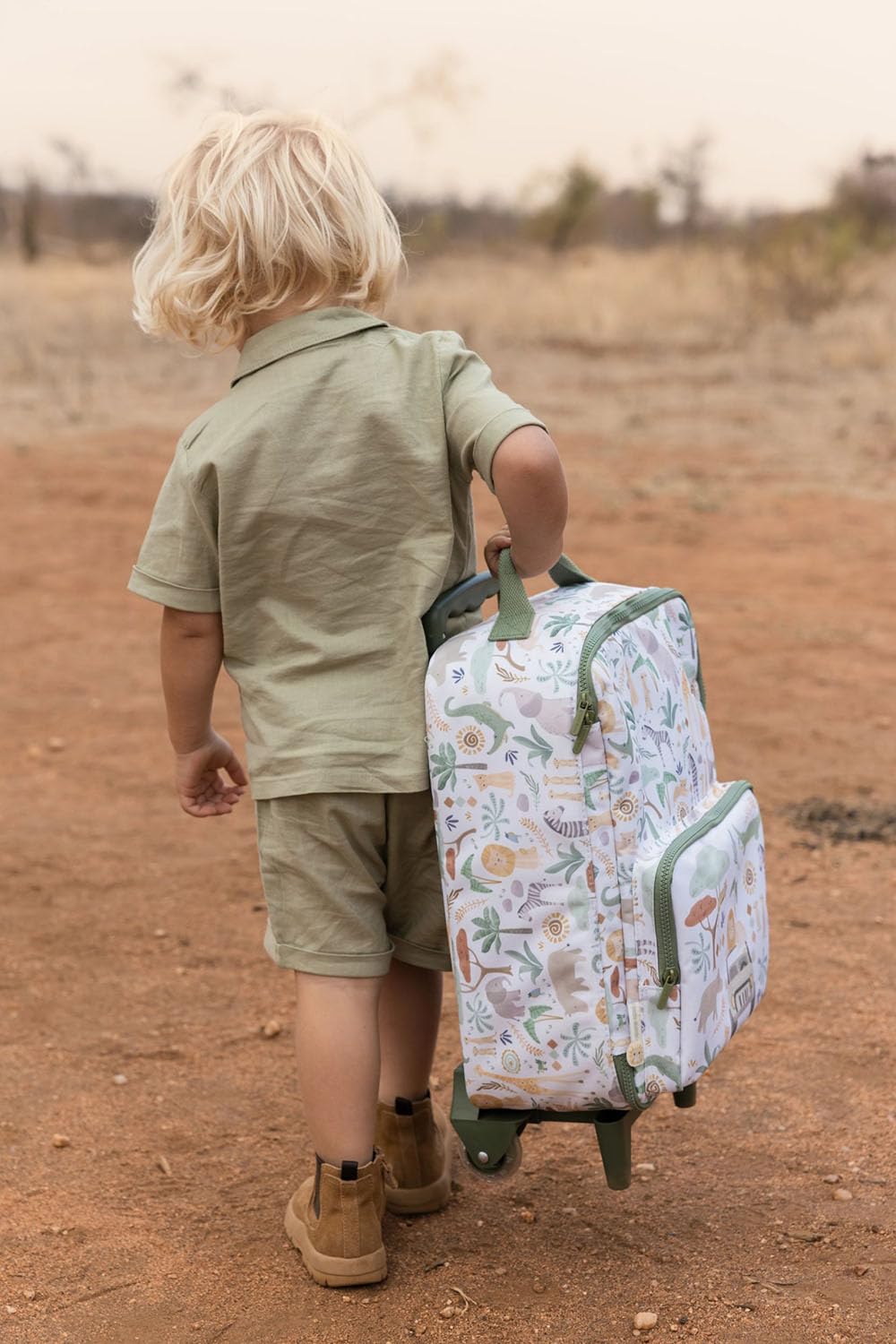 Little Dutch Kinderkoffer - Trolley - Reisekoffer - mit Teleskopstange und Rollen - Handgepäck - für Kinder Jungen und Mädchen - Unisex - Safari Friends - grün/weiß