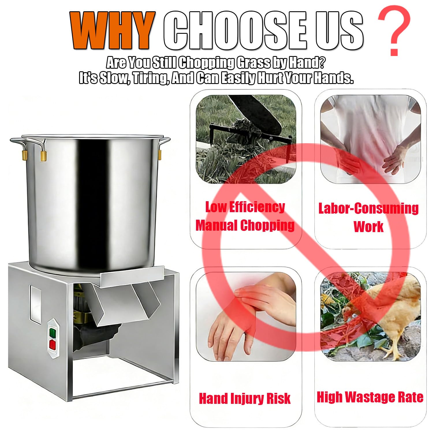 Tritatutto per Verdure Commerciale Elettrico, Trituratore per Foraggio Commerciale, Ingresso Di Alimentazione Ampliato Da 30 Cm, 50-200 Kg/H, per La Preparazione Di Mangimi per Pollame 1000W