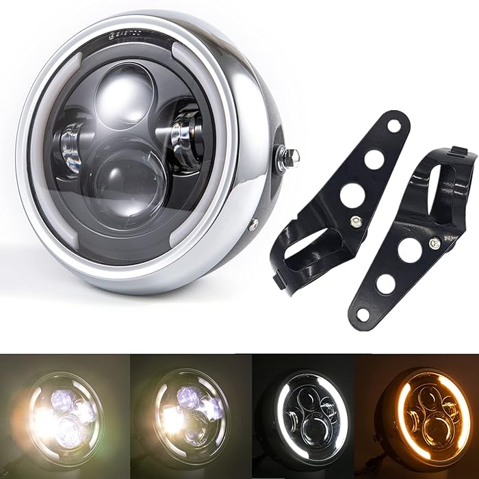 Buy 7.5 Inch Round LED Motorcycle Headlight with Mounting Brackets Assembly, Front Headlamp with