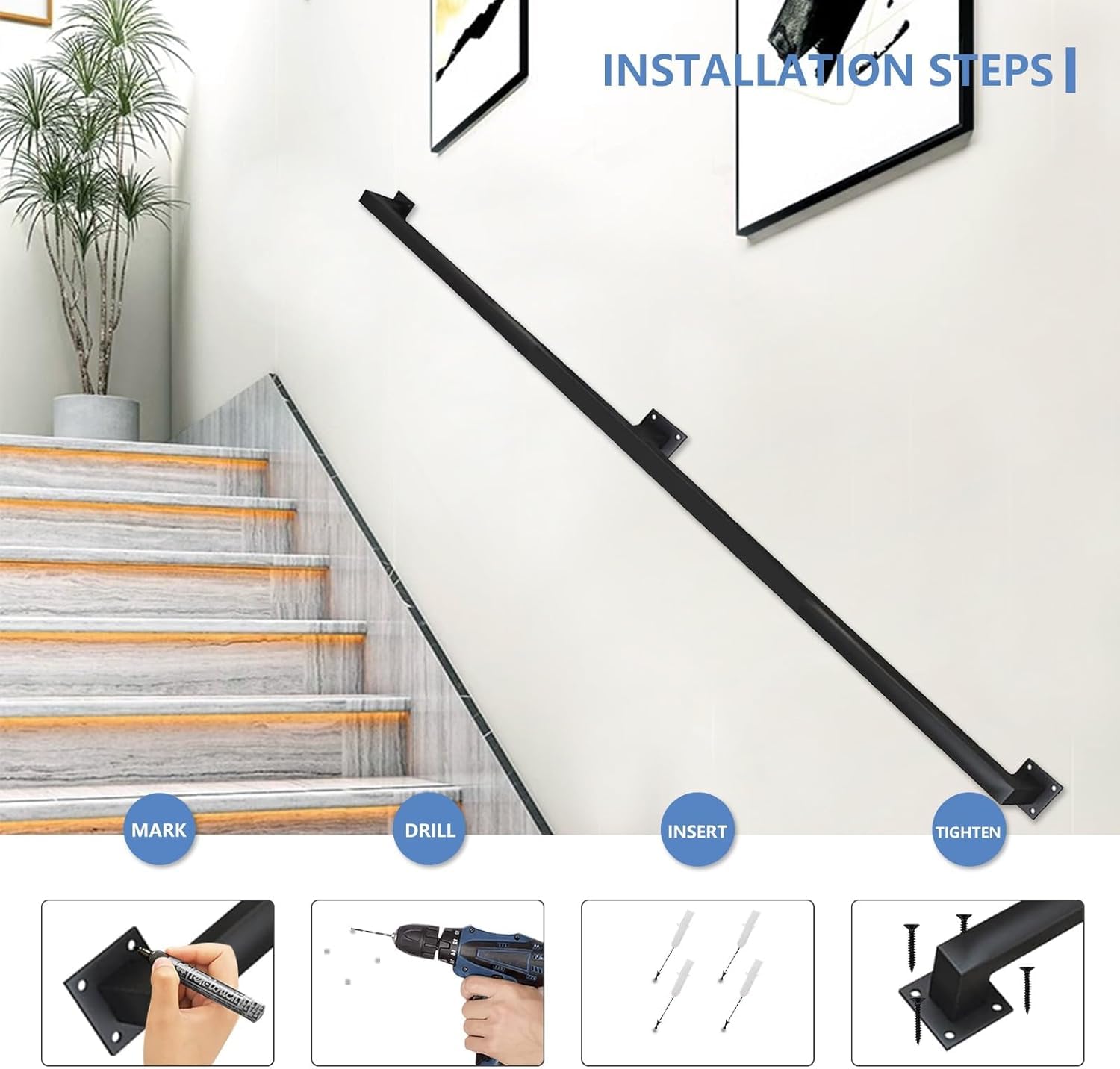 X&Z-XAOY Barandilla De Escalera Moderna Negra Barra De Agarre para Exteriores Barandilla De Escalera Metal Barandilla Balaustrada Pie Barandilla Soporte Varilla Asidero De Seguridad(100cm)