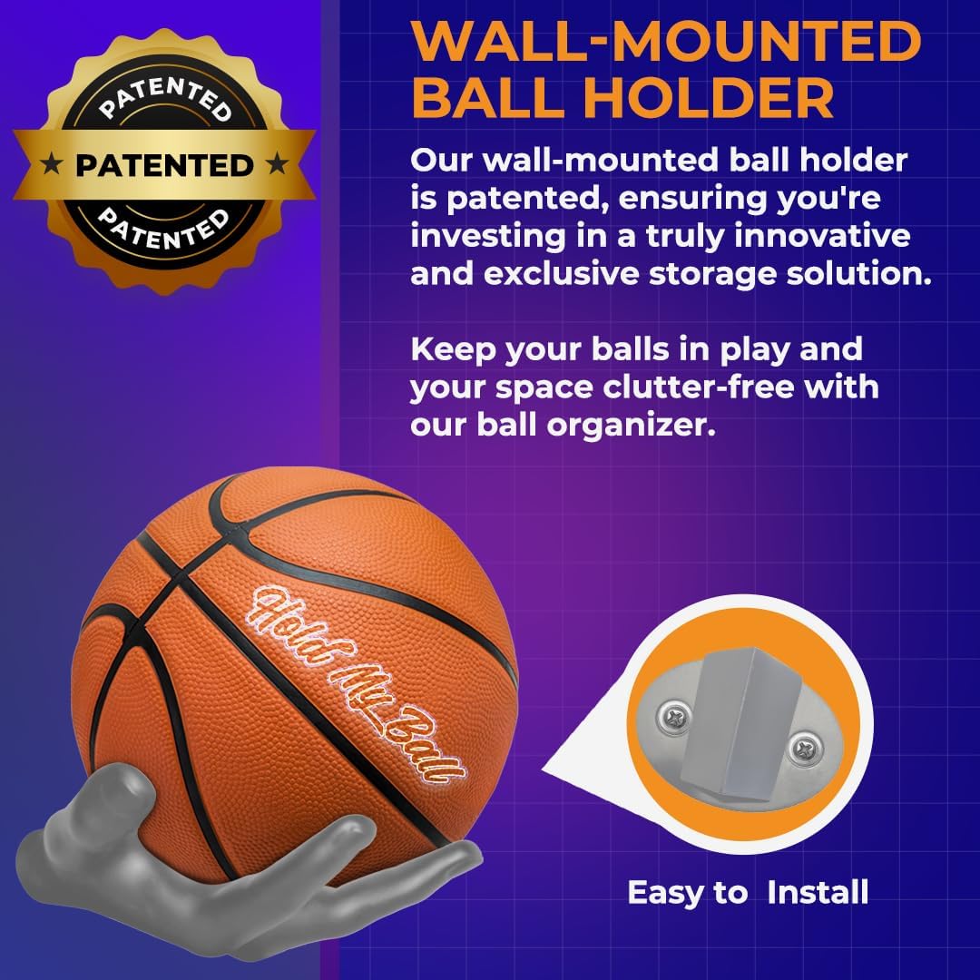 Wall-Mounted Ball Holder – Premium Resin – Basketball, Soccer, Football Display – Secure Ball Hanger, Sports Room Decor, Basketball Wall Mount for Man Caves, Memorabilia image 2