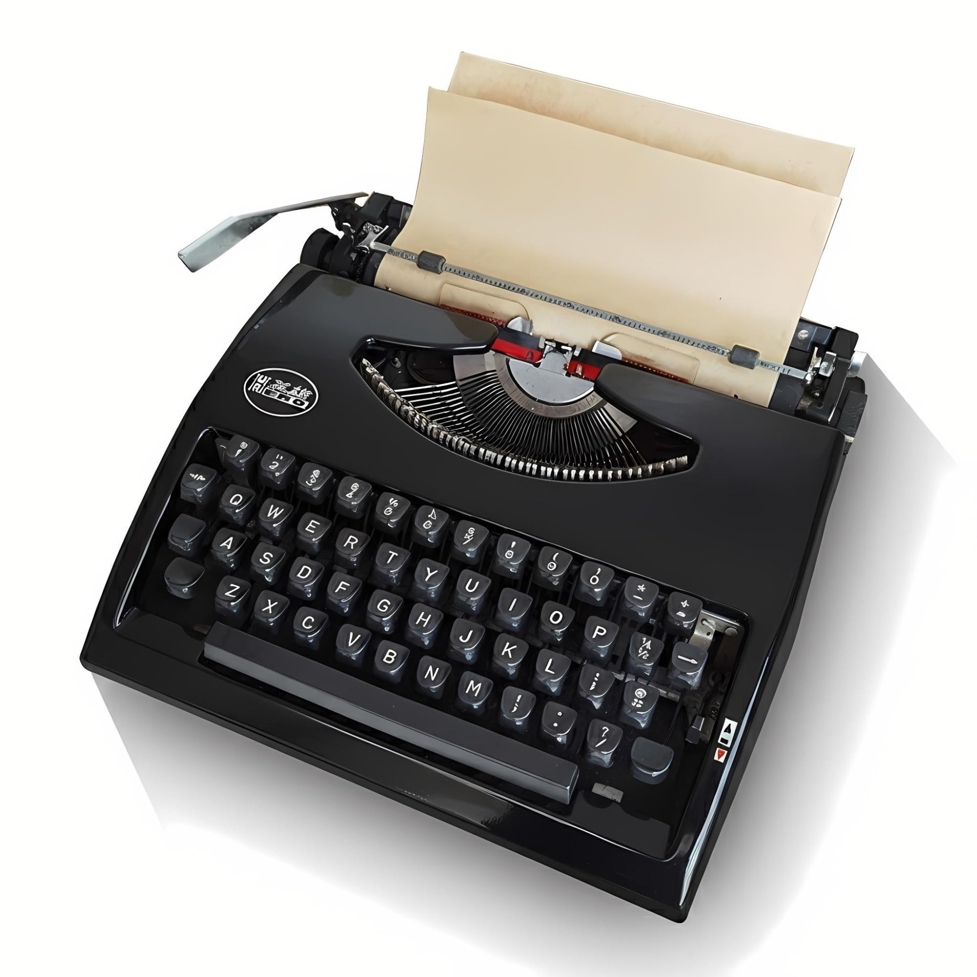Antike Schreibmaschine Vintage Manuell Mechanisch Tragbar mit Farbband und Koffer, Englisches QWERTY Layout Retro Stil für Notizen Briefe Kreatives Schreiben Autoren(Black)