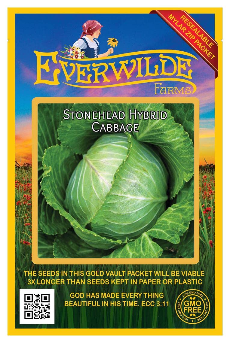 Everwilde Farms - 50 Stonehead Hybrid Cabbage Seeds - Gold Vault Seed Packet