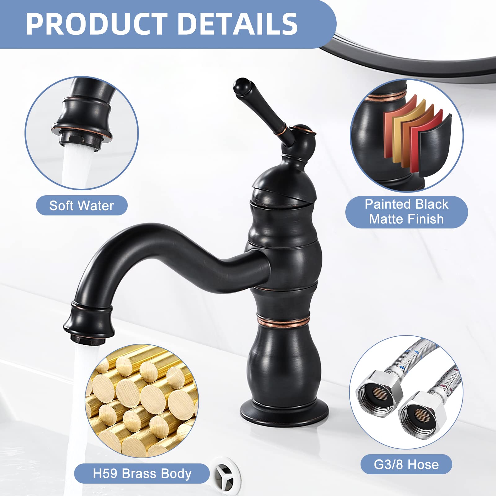 Coleniny Bathroom Tap, Antique Bronze, 360° Swivelling Sink Tap For Bathroom, Single Lever Mixer Tap Basin Made Of Brass, Retro Washbasin Tap - View #7
