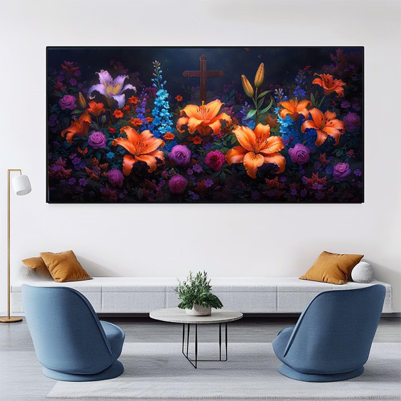 Malowanie według liczb XXL, lilia, malowanie według liczb, dla dorosłych, kolor pomarańczowy, 80 x 160 cm, bez ramki, zestaw do malowania według numerów z farbami akrylowymi i pędzlami, niegniotące