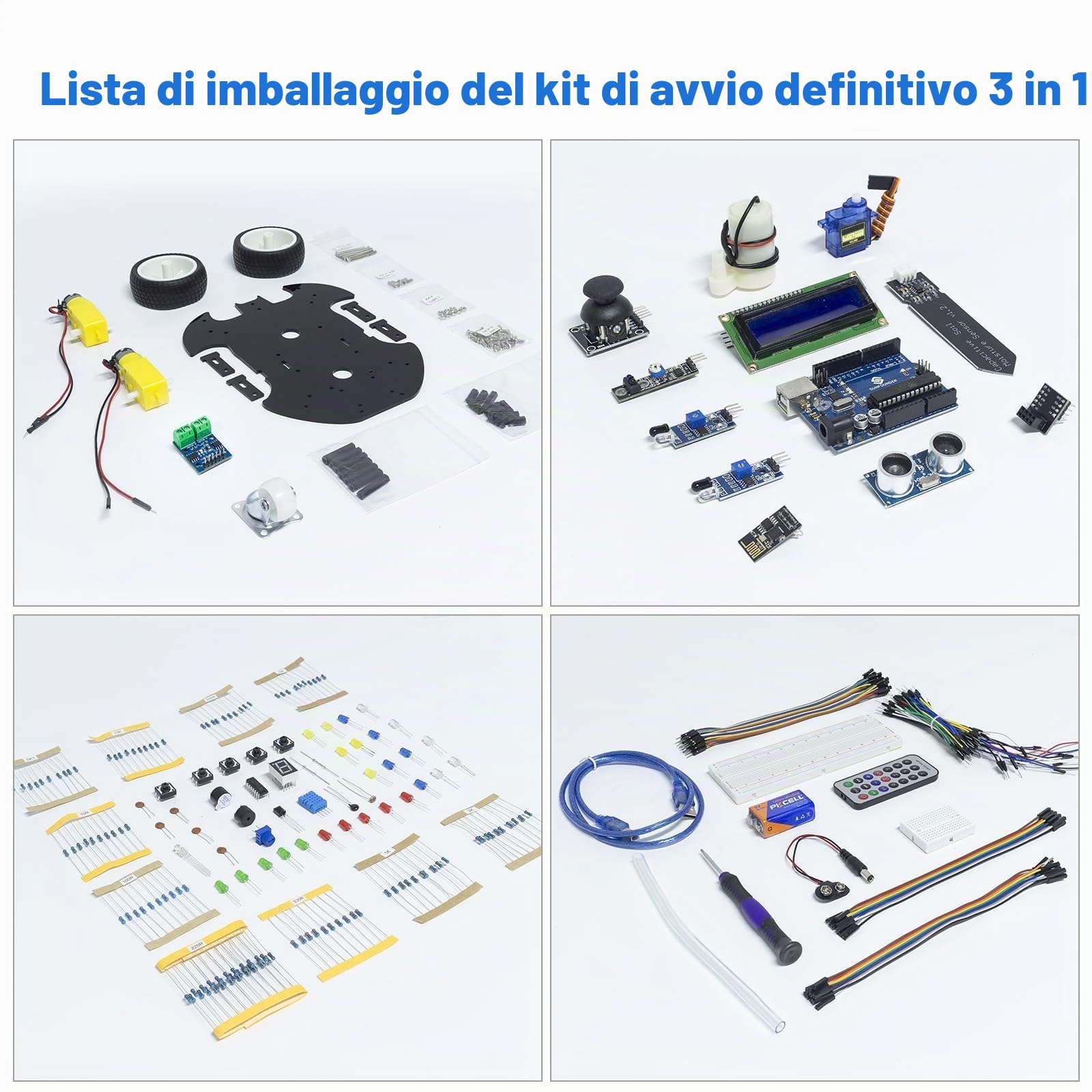 SunFounder Ultimate Starter Kit compatibile con Arduino UNO IDE Scratch,kit 3 in 1 IoT/Smart Car/Basic con tutorial online,corsi video,192 articoli,87 progetti,adatto a principianti dai 15 anni in su