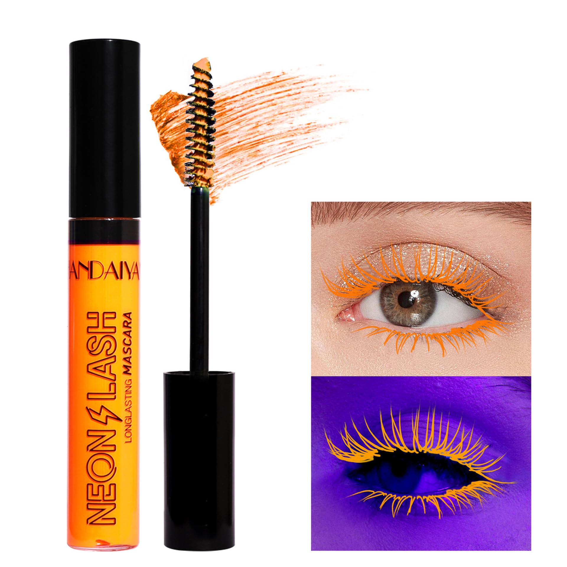 Neon Eye Mascara for Halloween, Cosplay - Vibrant Colors, Black Light Reactive Get Noticed with Fluorescent Lashes, Long-Lasting, No Clumping, No Flaking, Easy Removal, Sensitive Eyes Friendly (03)