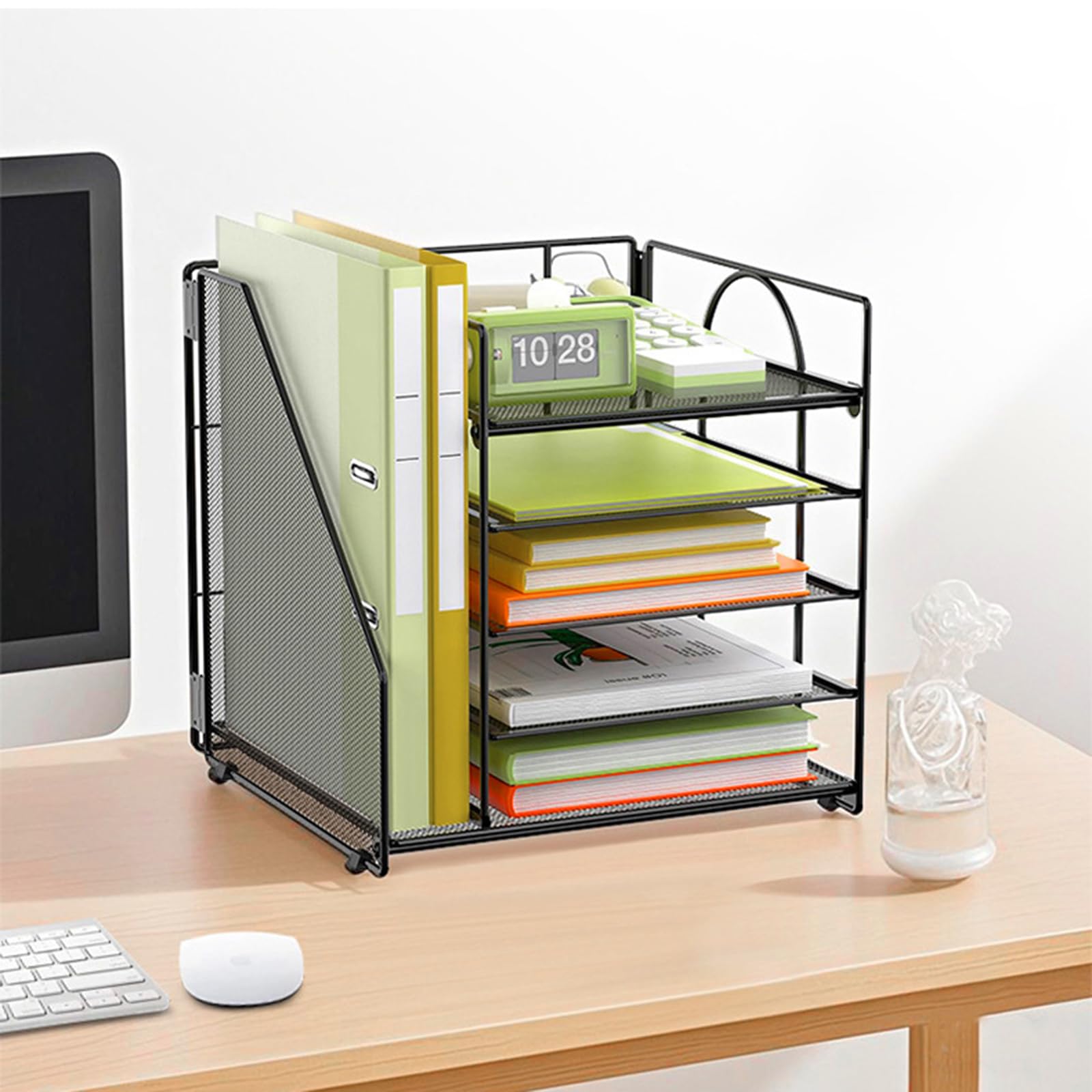 Organizer portadocumenti in metallo a 5 livelli, vassoio portalettere con mensola per libri, organizer per documenti in ferro resistente per accessori scolastici a casa