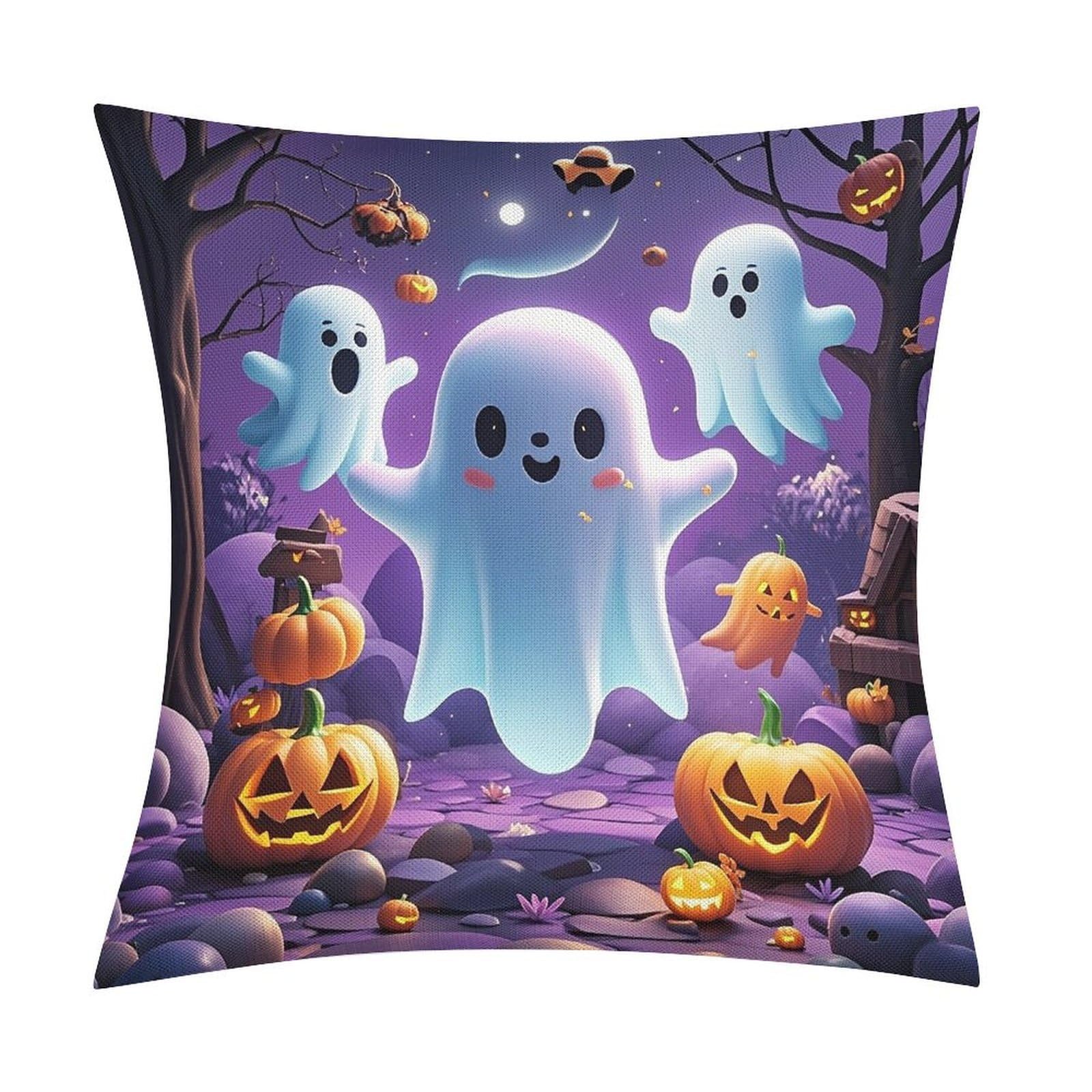 FekiLoot Ghost Pumpkin Throw Pillow Cover Soft Square Cushion Case Farmhouse Cushion Cover Decorative Pillow Cover Modern Pillowcase for Sofa Living Room Bed Home Decor 18x18 Inch