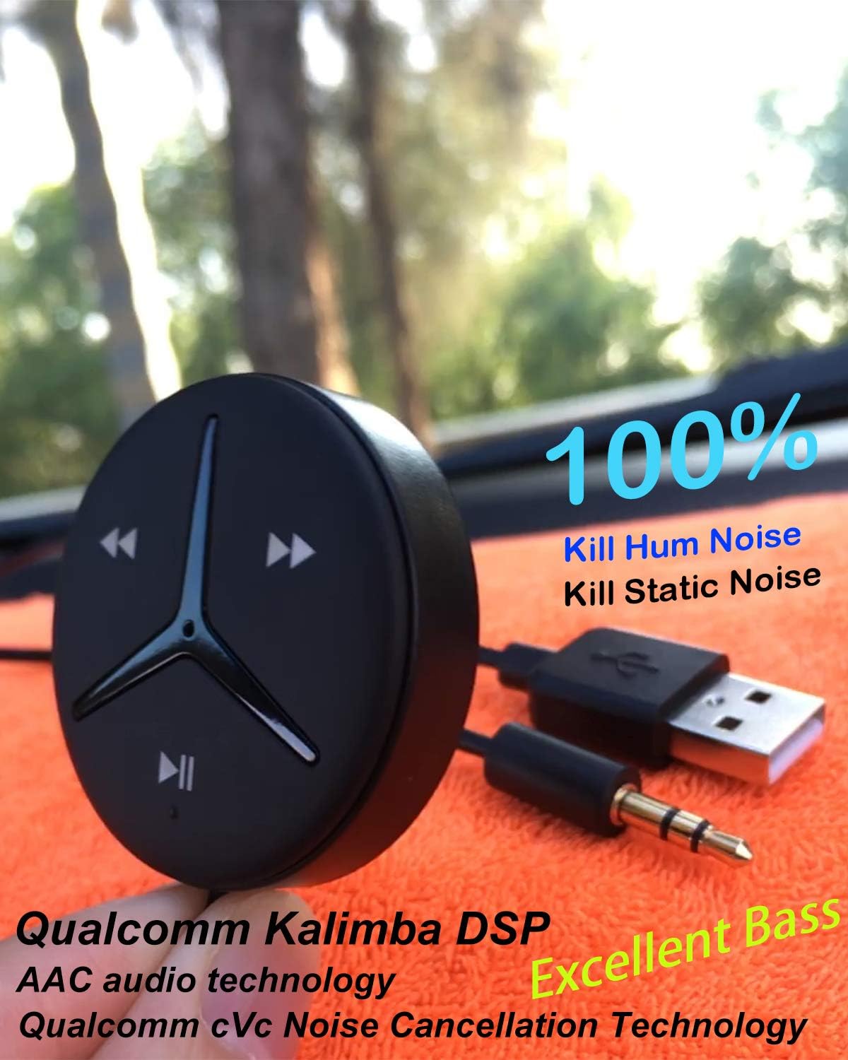 Aston Innovations HiFi Bluetooth Car Kit iPhone & Android Phone Handsfree Calls Music Streaming Qualcomm Chip Built in Noise Isolator Aux Bluetooth Receiver/Adaptor for All Vehicle SoundTek A1+