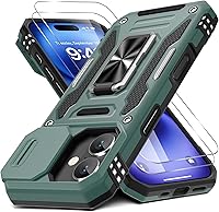 Vista 62 de DEERLAMN Funda para iPhone Air de 6.5 pulgadas con cubierta deslizante para cámara + protector de pantalla (2 paquetes), soporte de anillo giratorio