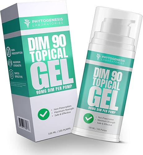 DIM 90 Gel tópico de suplemento dim de máxima fuerza 90 mg de diindolilmetano natural (DIM) por porción Apoyo hormonal, cognitivo, estado de