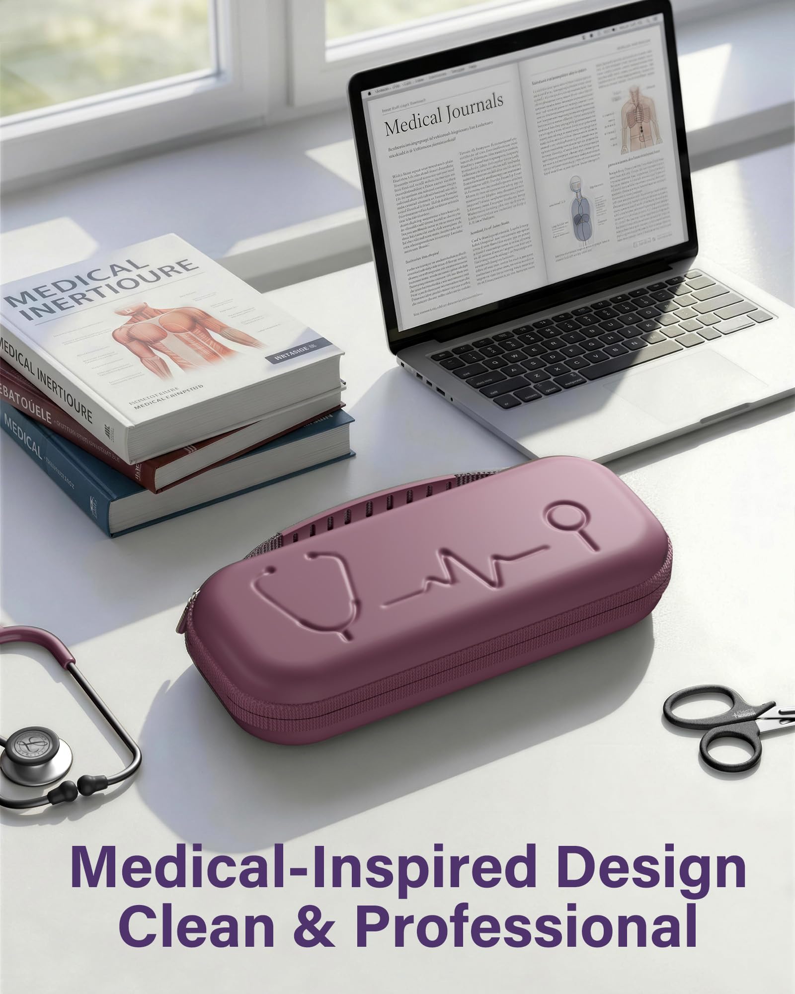 ProCase 聴診器ケース 耐衝撃 ハードEVA 収納ポーチ Littmann Cardiology対応 メッシュポケット付き - プラム | Classic III Lightweight III IV MDF Acoustica等対応, ベルベット裏地, 弾性固定バンド, 軽量コンパクト, 持ち手付き, 医療従事者への贈り物に