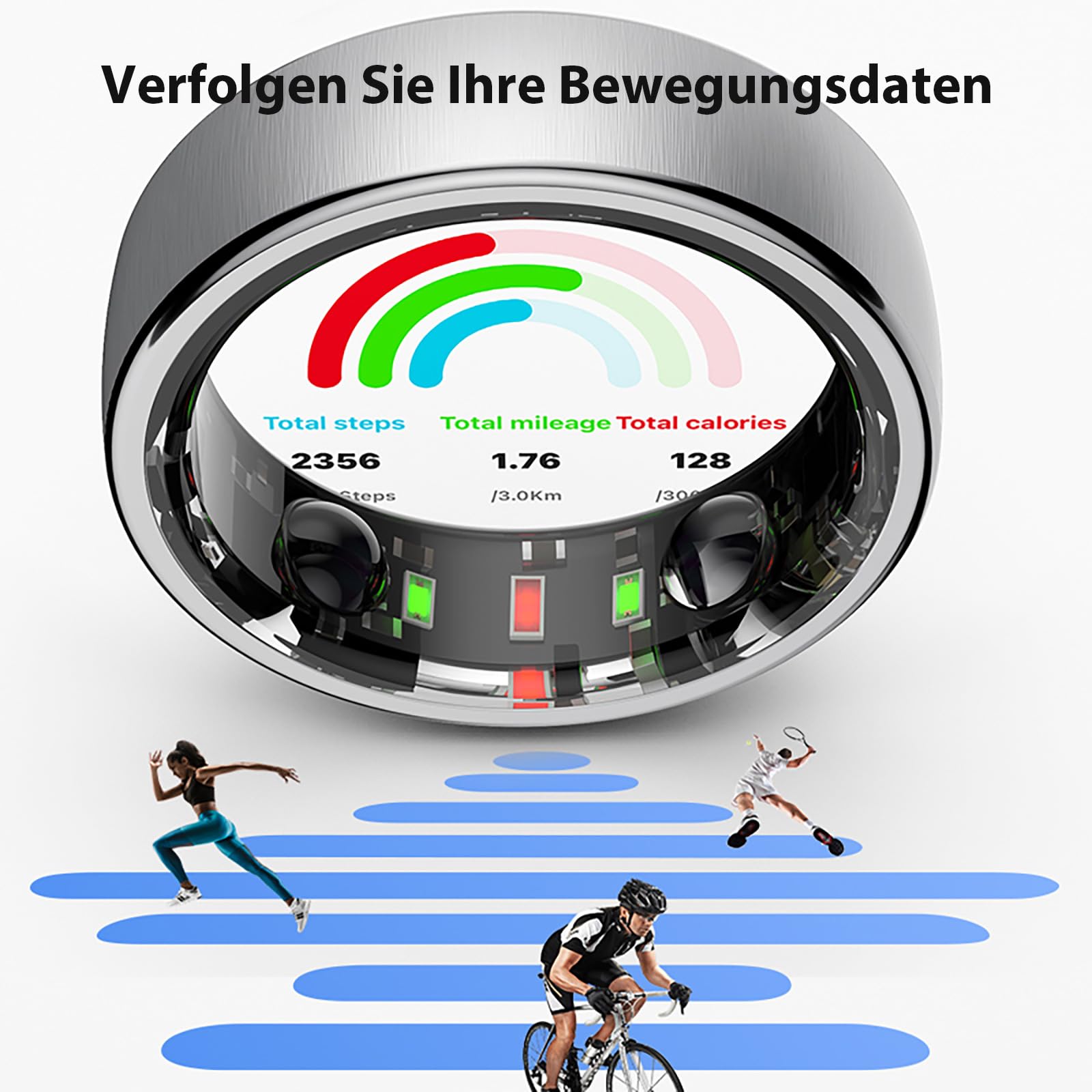 findtime Smart Ring Fitnessring Notificación Fitness Traking Ring Cardíaco HRV Monitor de Sueño Podómetro Anillo de Salud IP68 Resistente al Agua Anillos Inteligentes para Mujer Hombre Android iOS
