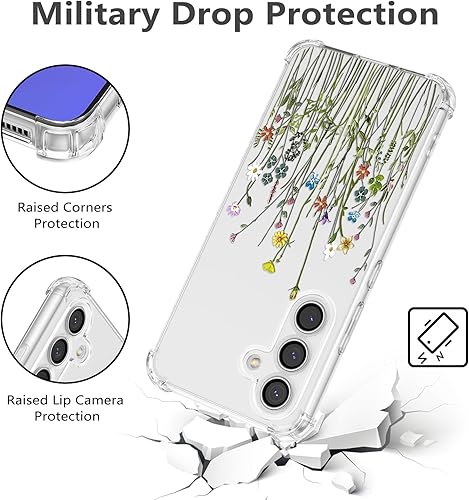 Miniatura 3 de RALEAVO Funda protectora transparente de TPU suave con esquinas reforzadas, para Samsung Galaxy A14 5G, diseño floral, delgada y bonita, para niñas
