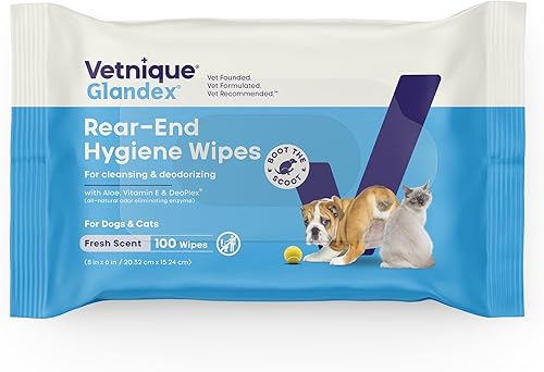 Toallitas Vetnique Glandex para mascotas, limpieza y desodorización de glándulas anales. Toallitas higiénicas para perros y gatos con vitamina E,
