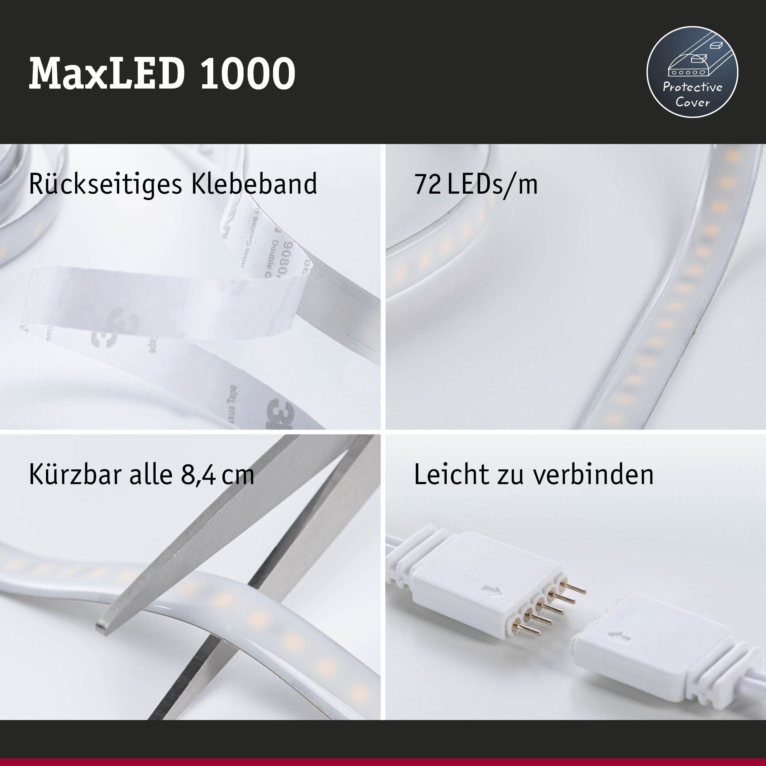 Paulmann 70528 MaxLED 1000 LED Strip RGBW Basisset IP44 18W 1000lm/m dimmbar 1,5m Silber Kunststoff 72LEDs/m 25VA