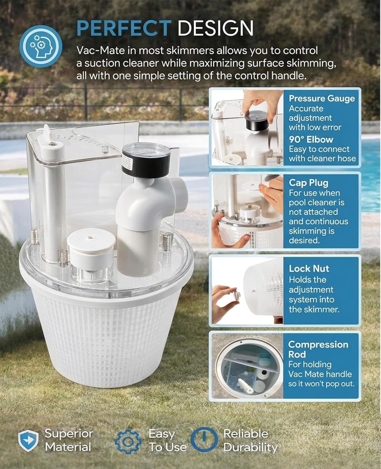 R211100 Vac-Mate Pool Cleaner Dispenser Box, Multi-Function Vacuum Skimmer Attachment