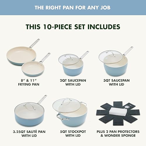 Miniatura 3 de GreenPan Padova Pro - Juego de ollas y sartenes de 10 piezas, cerámica anodizada dura y saludable, antiadherente, sin PFOA ni PFAS, apto para