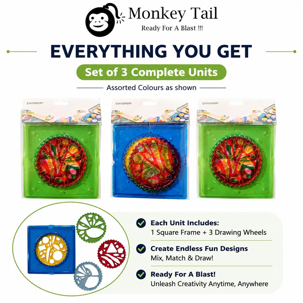 MONKEYTAIL Birthday Return Gift for Kids, Set of 3 Spirograph Rulers 2
