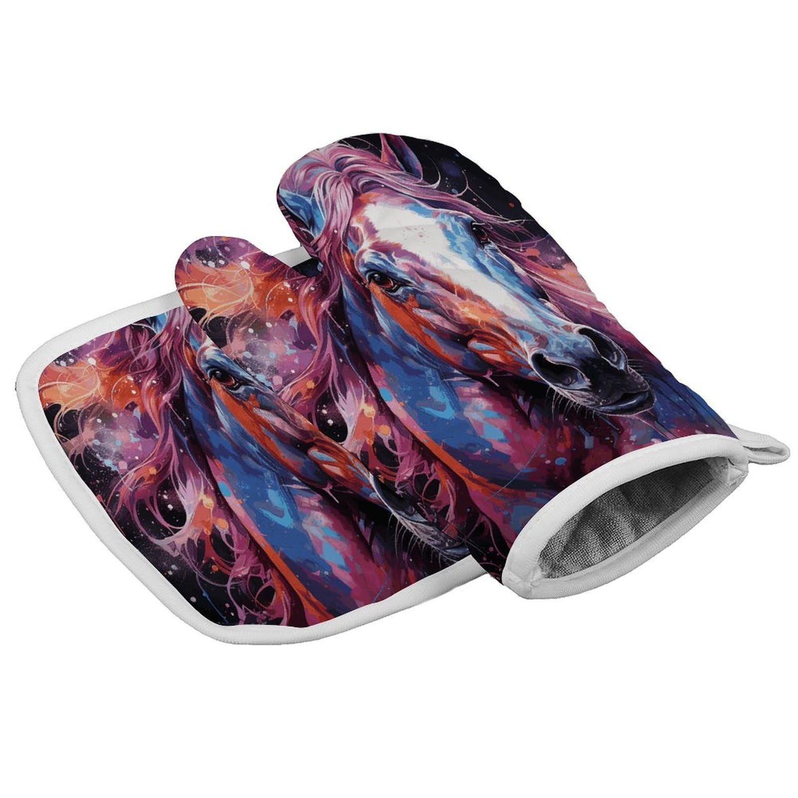 Fodpand Style Dreamy Horse Oven Mitts And Pot Holders Sets, Cooking Gloves And Hot Pads Heat Resistant Washable, Kitchen Oven Glove For Oven Cooking Baking Grilling
