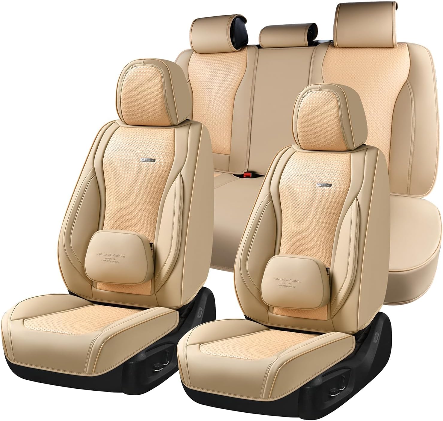 Coverado Full-Set Waterproof Nappa Faux Leather Car Seat Covers with Lumbar Pillow