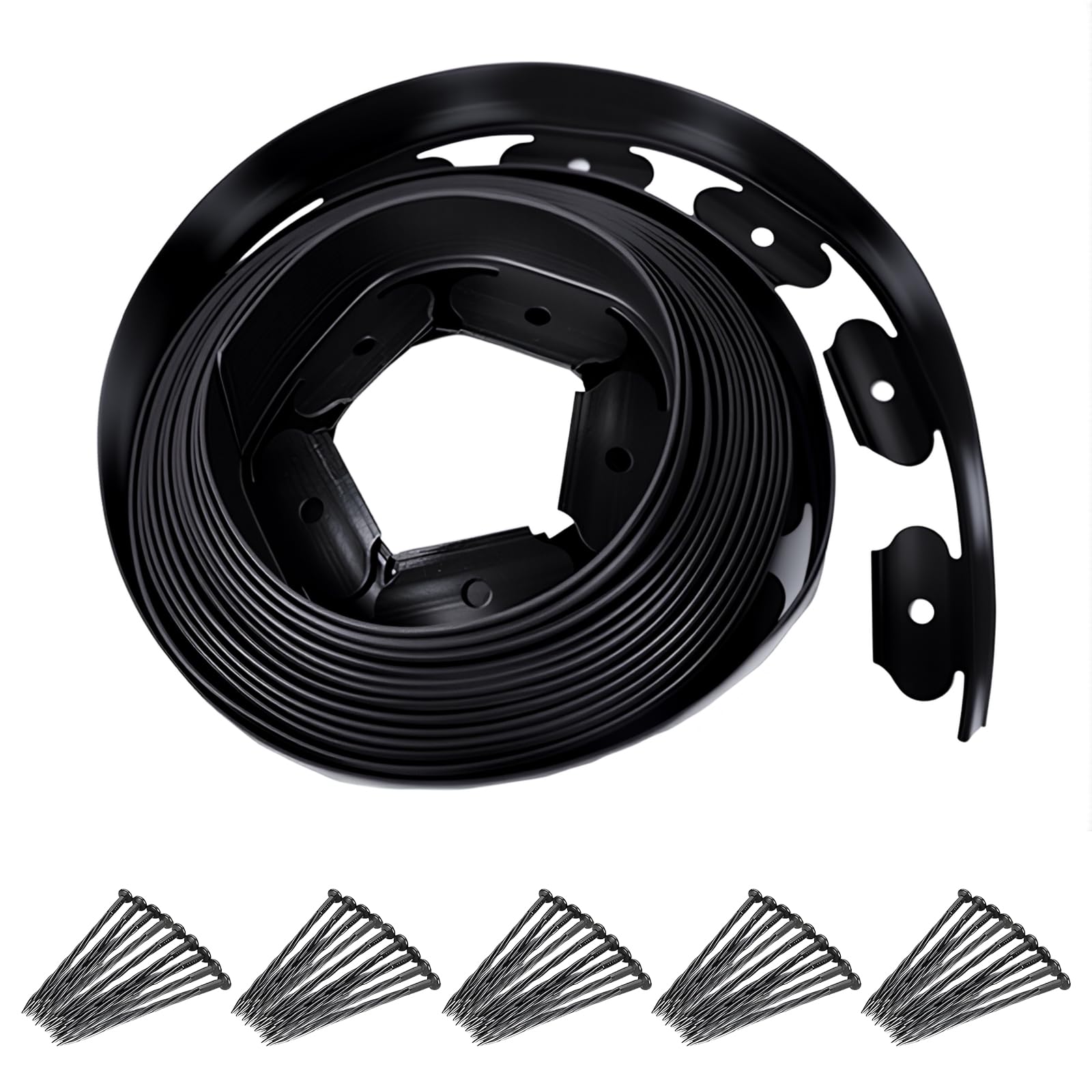 Yazoni Garden Edging Border 49.2FT, Flexible Lawn Edging Border with 45 Reinforced Pegs, 5cm Height Heavy-Duty Plastic Landscape Edging for Flower Beds, Lawn Borders, Pathways & Gravel, Driveways