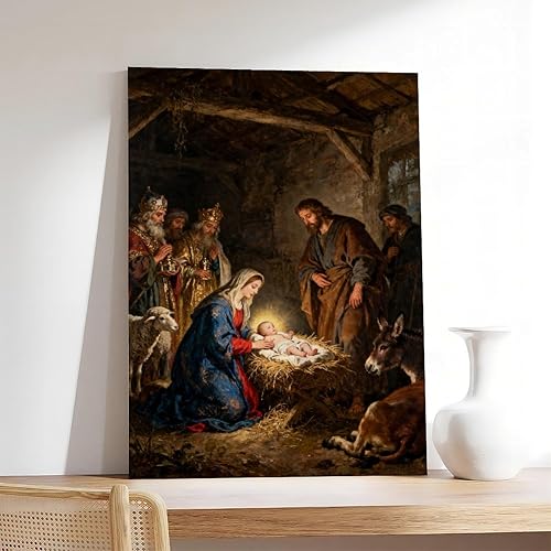 Miniatura 2 de YFET The Nativity Scene - Póster de pared de Navidad, póster vintage en acuarela retro para invierno, vacaciones, sala de estar, dormitorio, marco