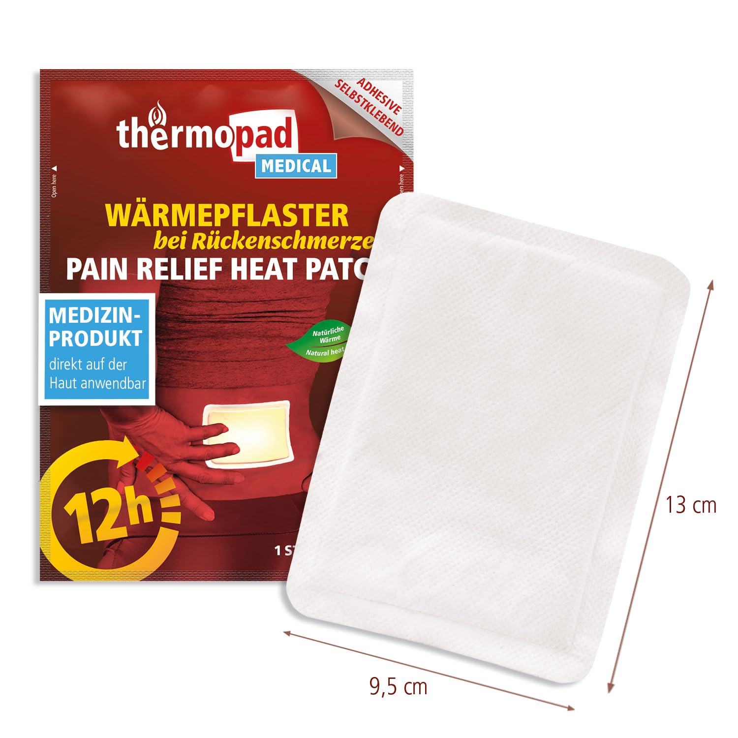 THERMOPAD Medical Lot de 30 pansements chauffants médicaux pour maux de dos – 5, 10 ou 30 pansements chauffants médicaux – Chaleur profonde pendant 12 heures pour soulager les tensions musculaires