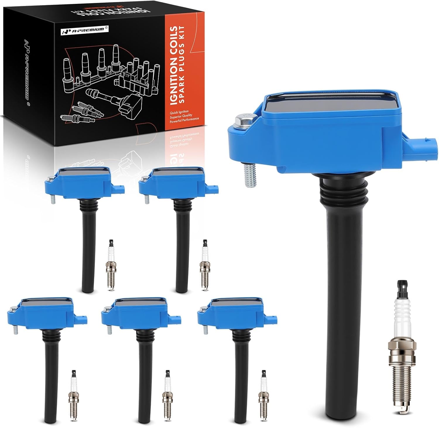 A-Premium (Blue) Set of 12 Ignition Coil Pack and Iridium Spark Plugs Compatible with Ram 1500 2019, 1500 Classic 2021 & Jeep Grand Cherokee 2016-2018, Wrangler & Dodge Durango & Chrysler Pacifica