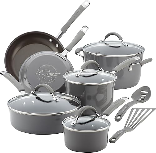 Rachael Ray - 16802 Rachael Ray Cucina Nonstick Cookware Pots and Pans Set, 12 Piece, Sea Salt Gray Gris sal marina