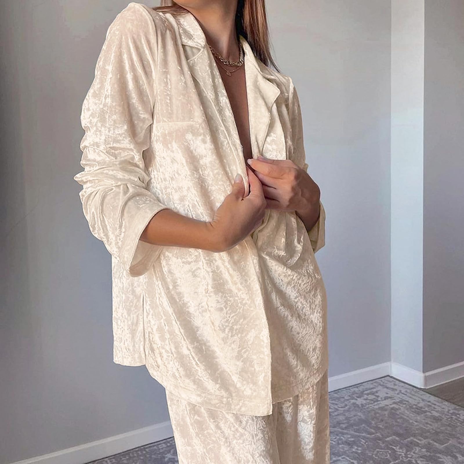 Pigiama Abbottonato da Donna, Camicia A Maniche Lunghe E Pantaloni in Due Pezzi, Set da Casa Caldo E Ispessito