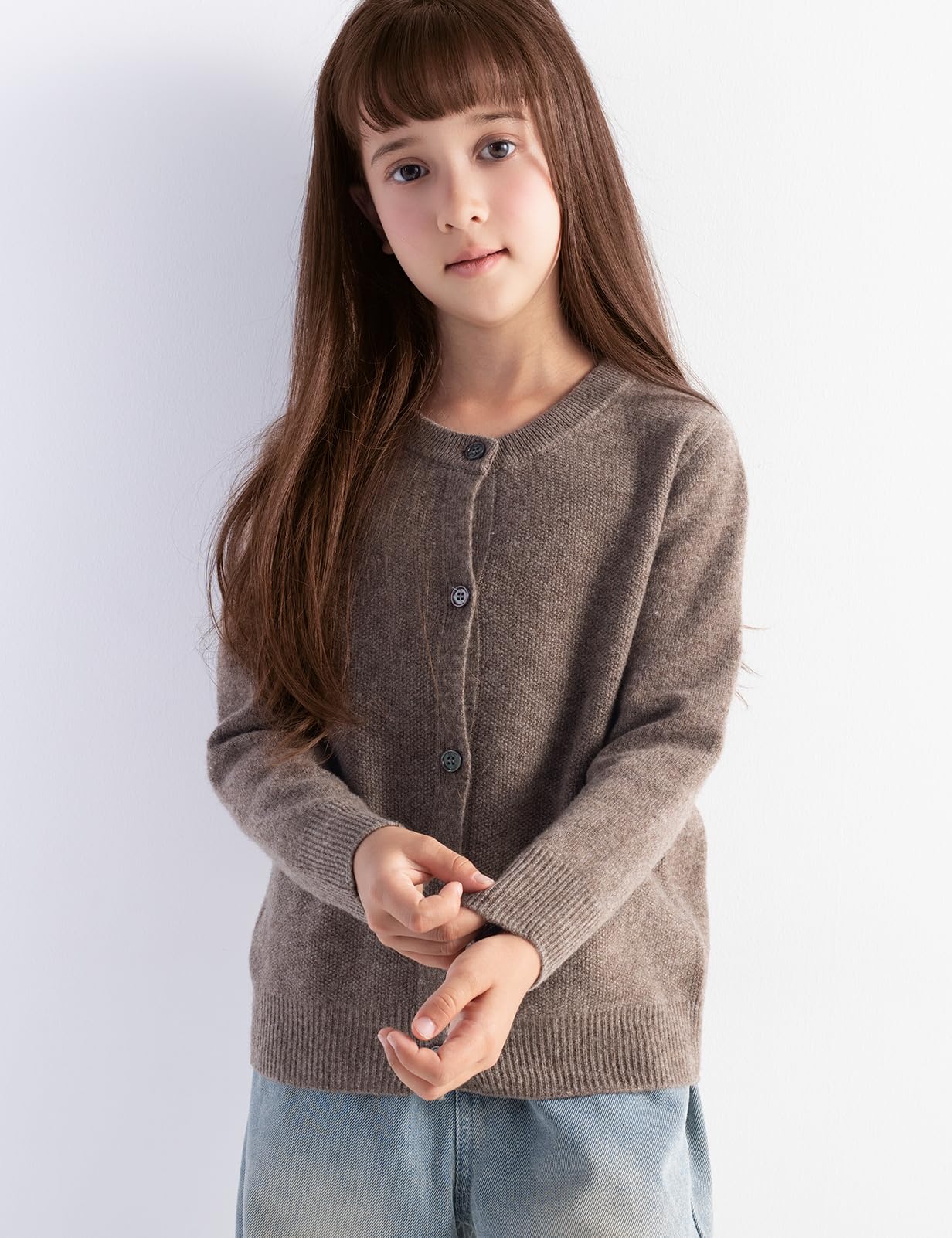 Chanyarn Mädchen Jungen 100% Merinowoll-Cardigan Herbst Winter First-Line Ready-to-Wear Rundkragen Langarm Nahtloser Pullover