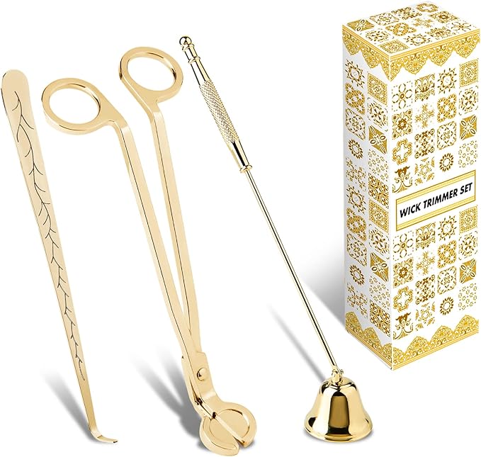 Candle Wick Trimmer, Candle Snuffer and Wick Dipper & Candle Accessory Set, 3 in 1 Candle Care Kit for Candle Lover (Gold)