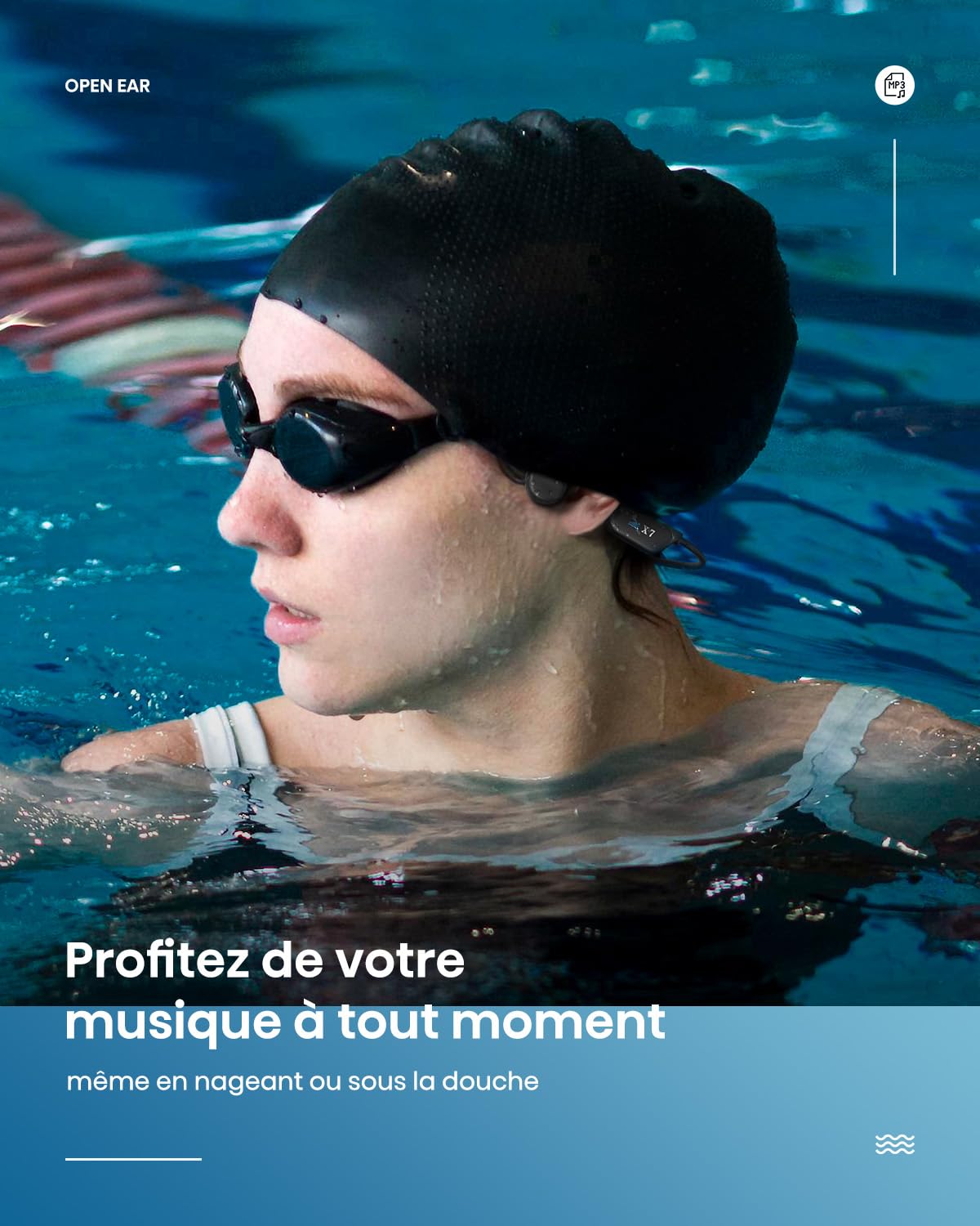 Guudsoud Casque Conduction Osseuse Bluetooth 5.4, Ecouteur Waterproof Natation, Mémoire MP3 32G Intégrée, Lecteur MP3 Étanche IP68, Écouteur Natation sans Fil, Ecouteur Piscine pour Nager