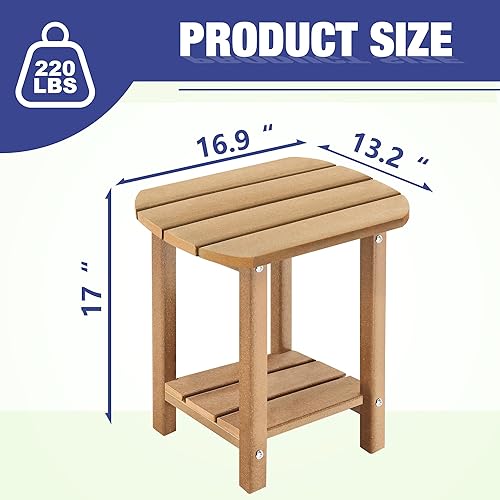 Miniatura 121 de LZRS Mesa auxiliar para exteriores, mesa auxiliar ovalada Adirondack doble con almacenamiento de 2 niveles, mesas auxiliares de HDPE para patio