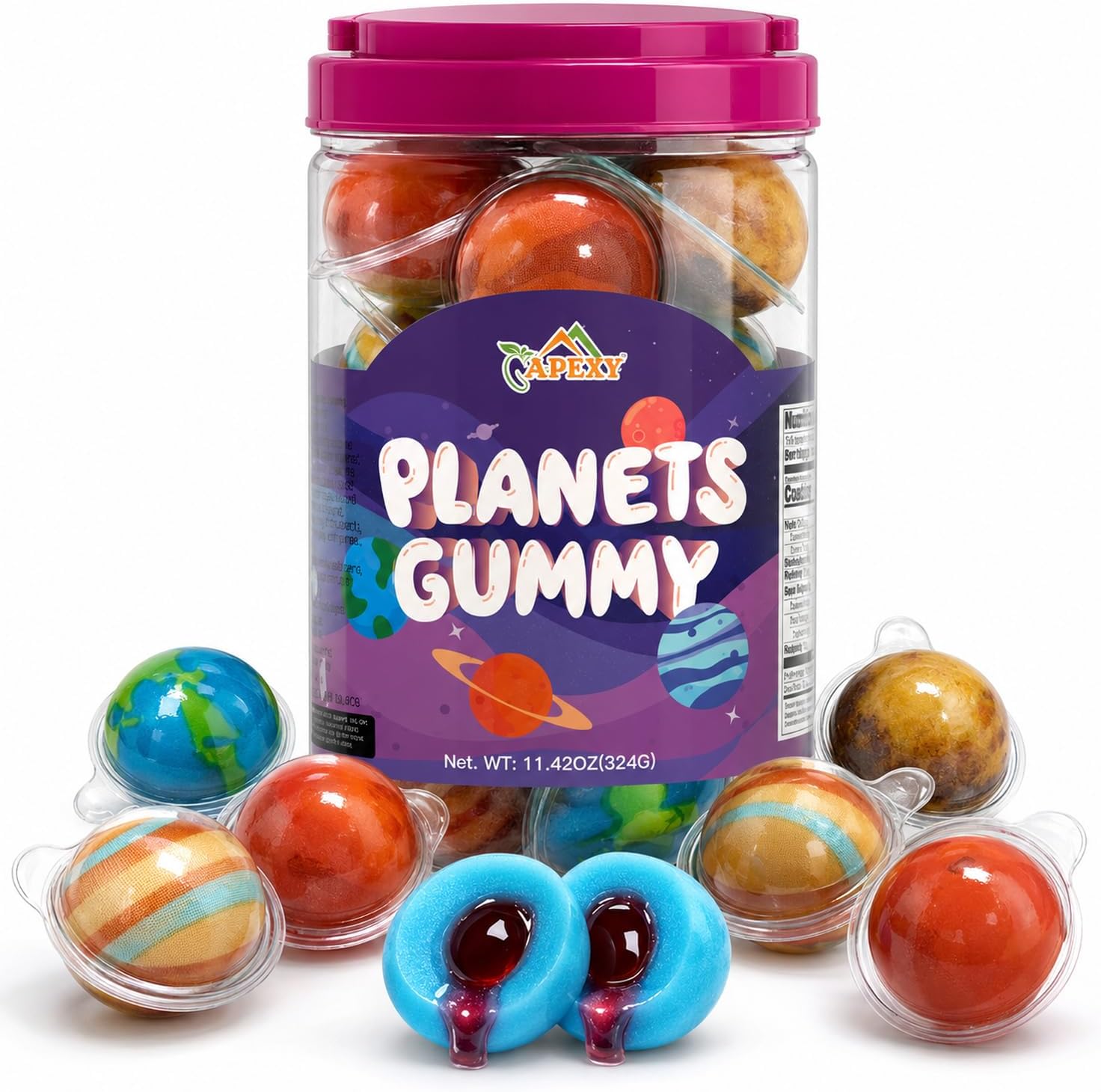 APEXY Assorted Planet Gummy Candy, Jelly Filled Liquid Center Gummies, Individually Wrapped Spooky Eye Candy, Halloween Party Favors, Classroom Treats & Birthday Candy, 18 Pieces, 11.42 oz