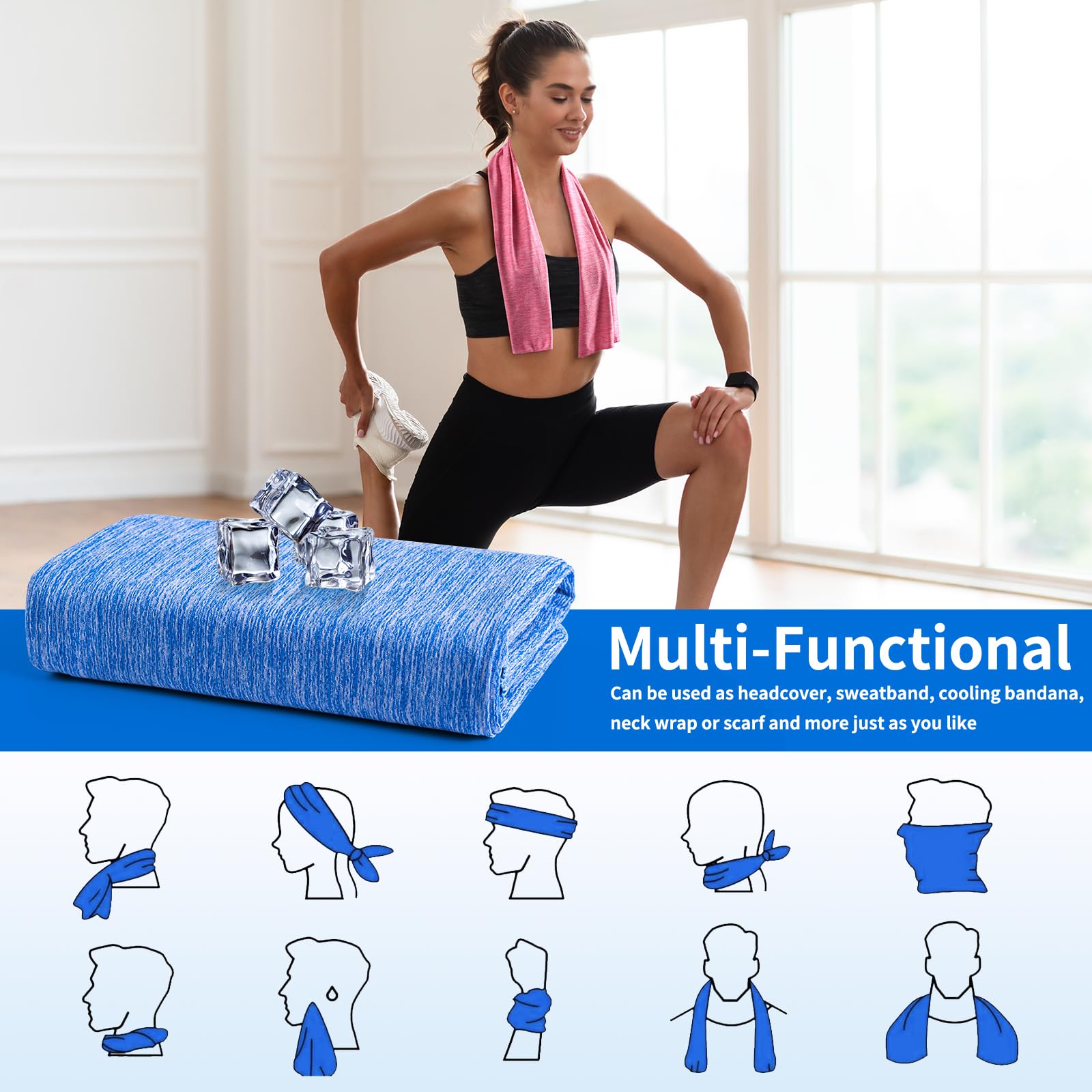 5-Pack Instant Cooling Towels - Neck Wraps For Sports, Gym, Running, & Fitness