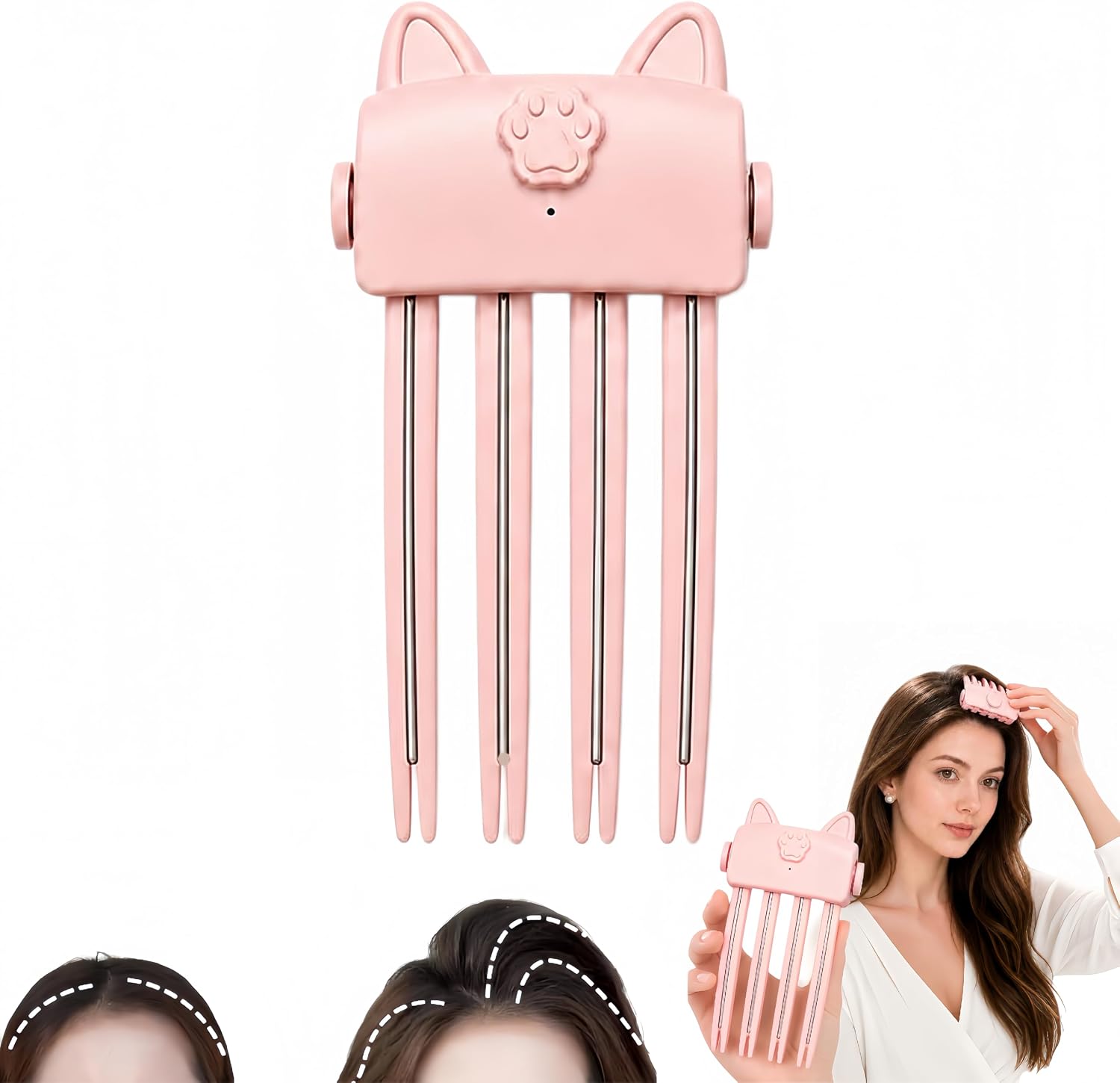Heated Root Volumizer Clip, Hair Crown Lifting Styler Booster (Pink)