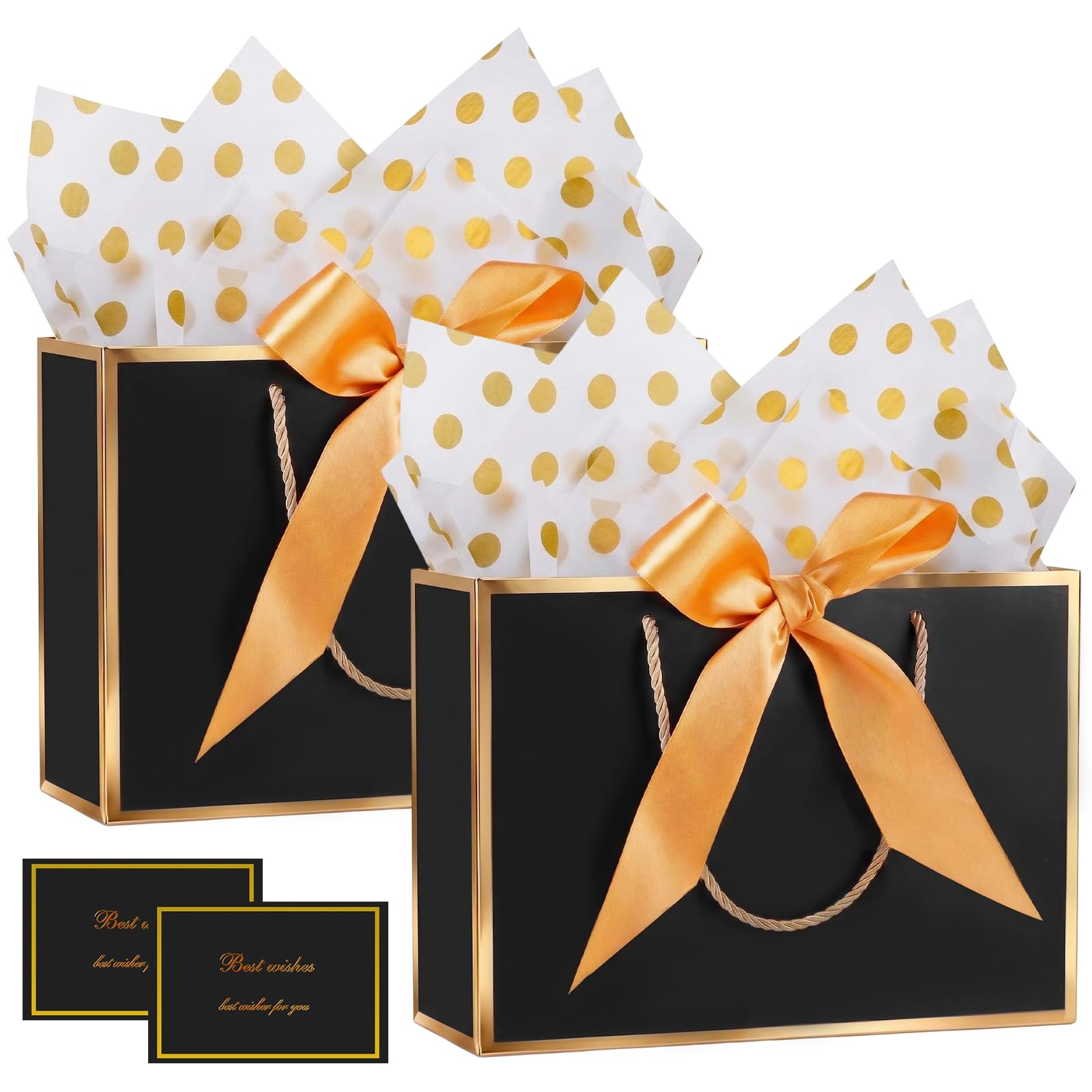 Mifferer Gift Bags for Present, 2 Pcs Medium Gift Bag with Tissue Papers and Gift Cards, Paper Gifts Bags with Handles for Women Men Birthday Wedding Party